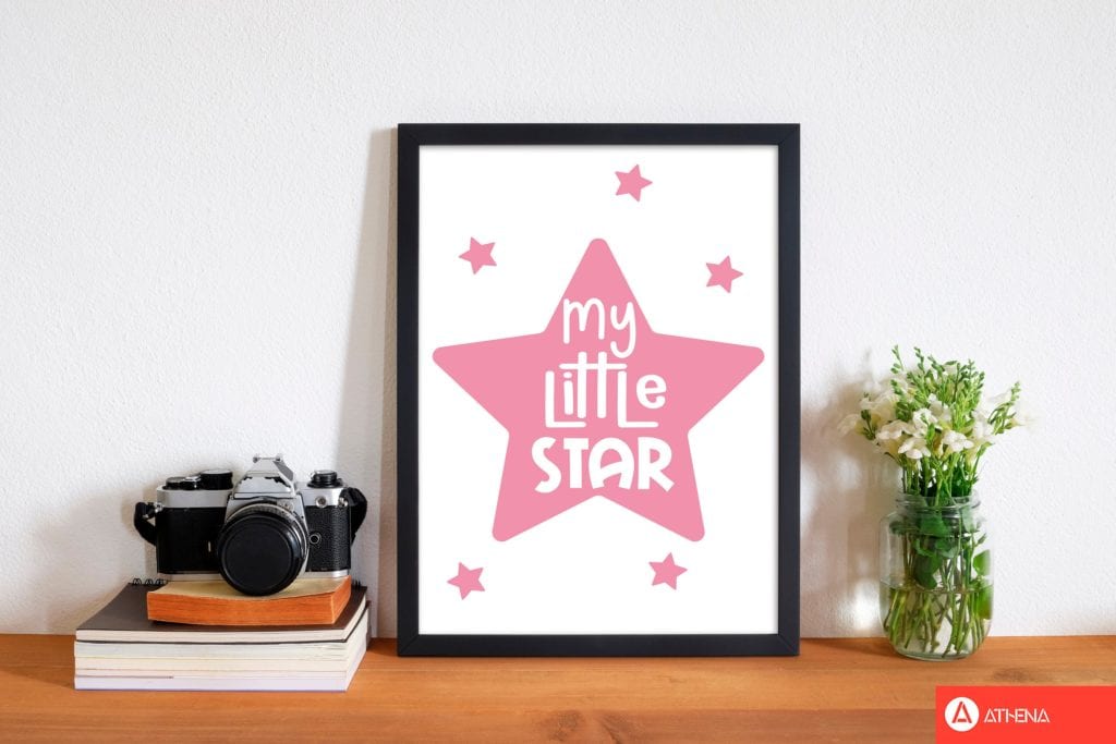 My little star pink modern fine art print, framed childrens nursey wall art poster