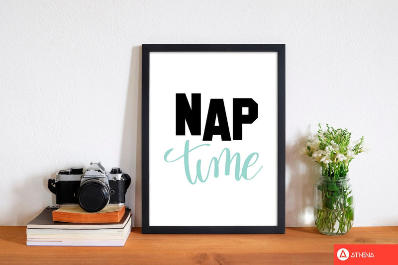 Nap time black and mint modern fine art print, framed typography wall art