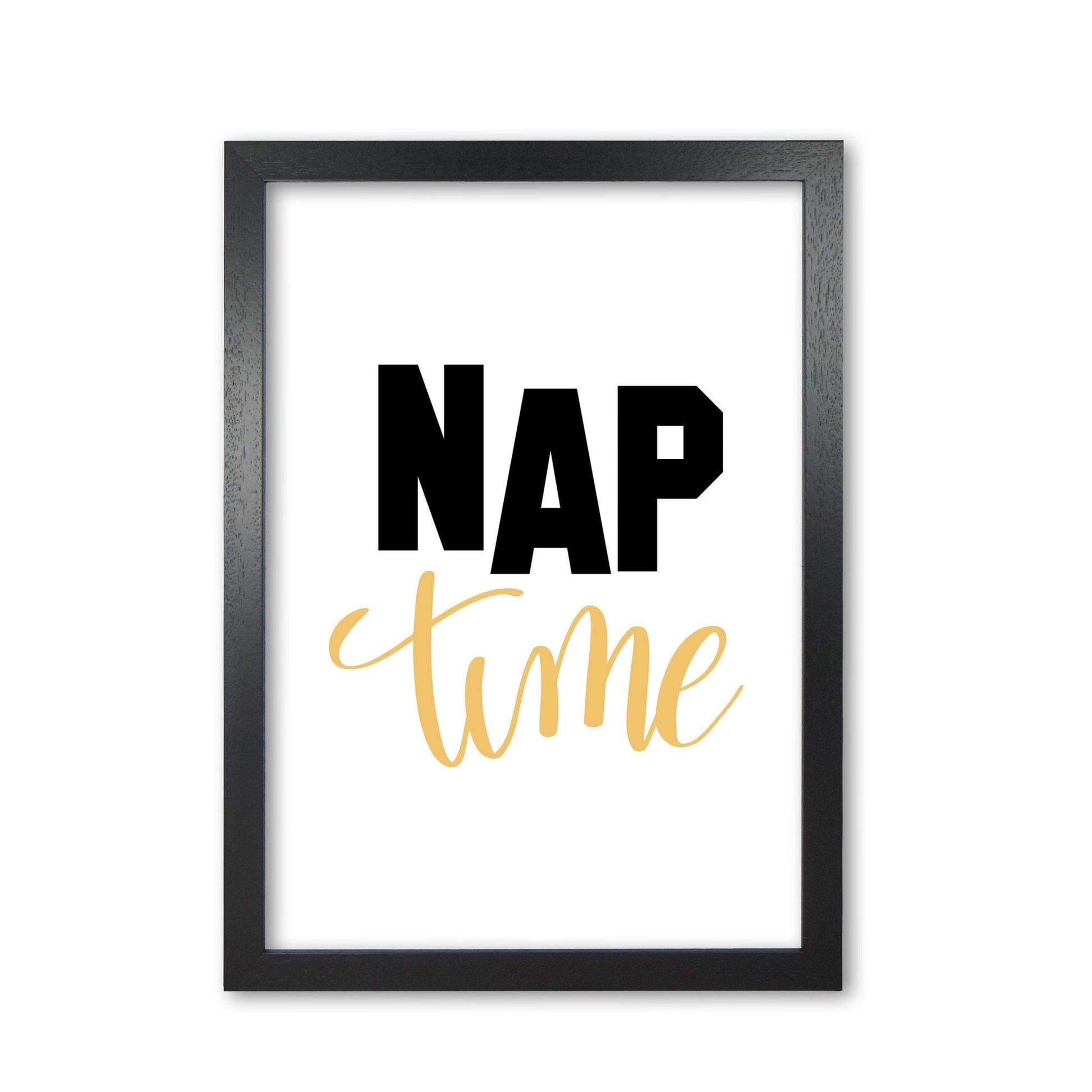 Nap time black and mustard modern fine art print, framed typography wall art