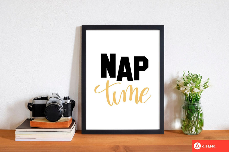 Nap time black and mustard modern fine art print, framed typography wall art