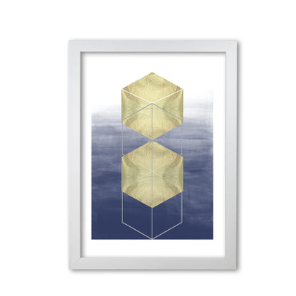 Navy and gold abstract hexagons modern fine art print