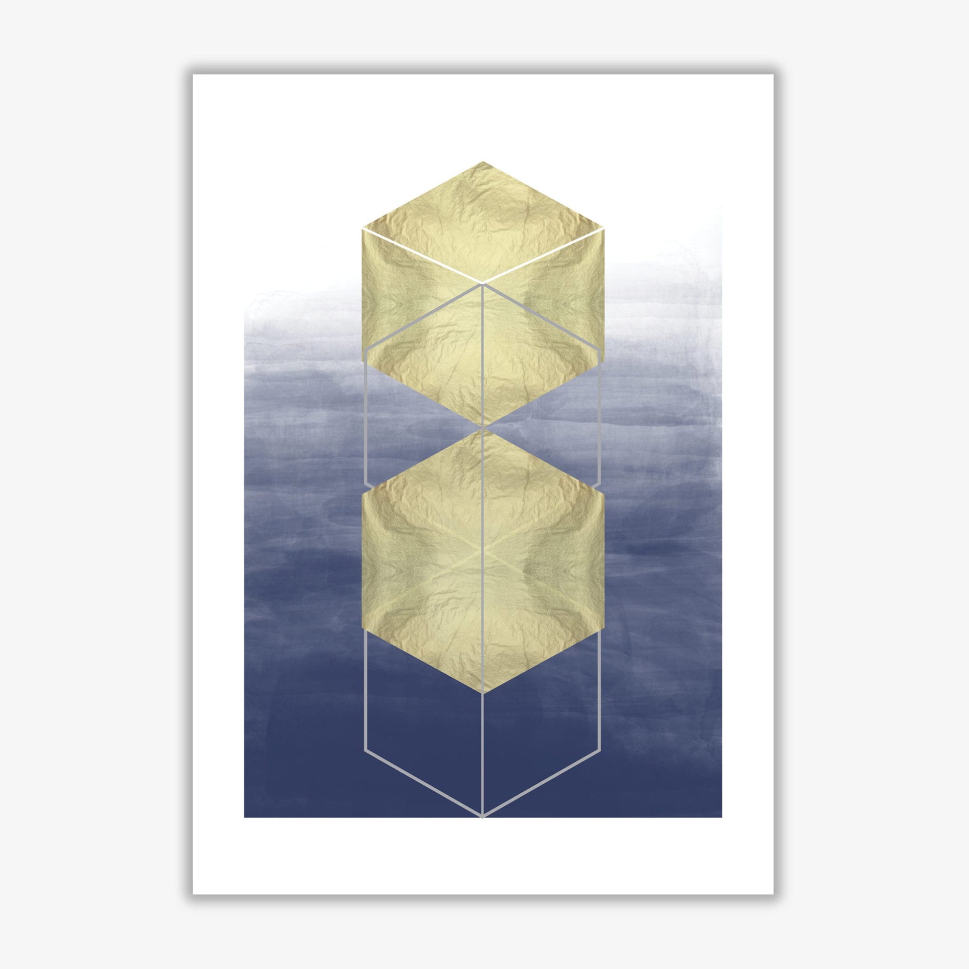 Navy and gold abstract hexagons modern fine art print
