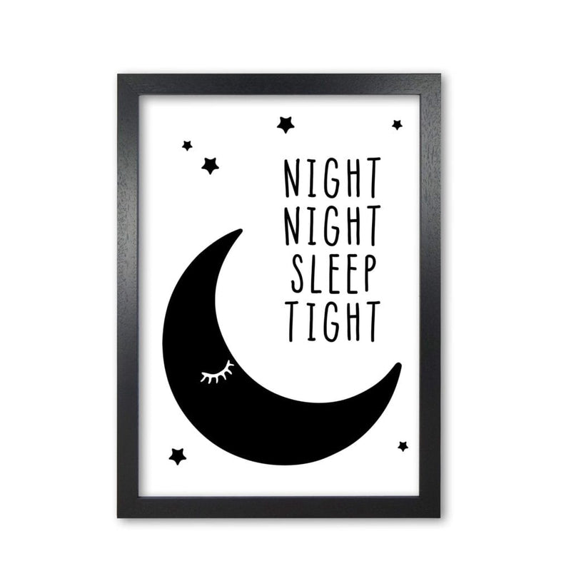Night night moon black modern fine art print, framed childrens nursey wall art poster