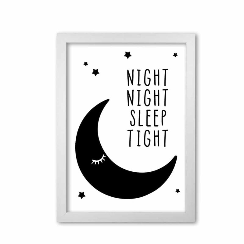 Night night moon black modern fine art print, framed childrens nursey wall art poster