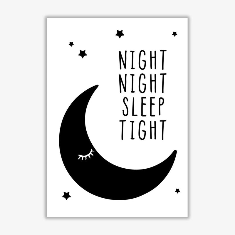 Night night moon black modern fine art print, framed childrens nursey wall art poster