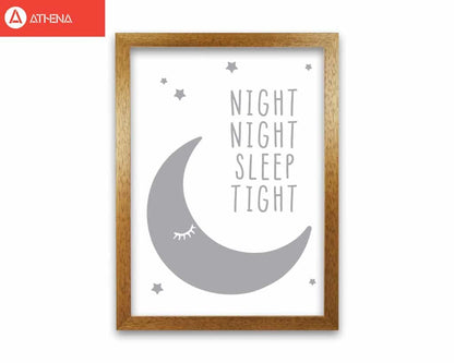 Night night moon grey modern fine art print, framed childrens nursey wall art poster