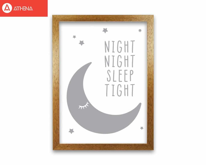 Night night moon grey modern fine art print, framed childrens nursey wall art poster