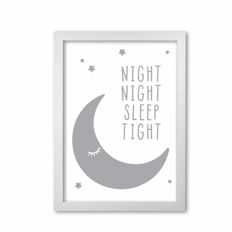 Night night moon grey modern fine art print, framed childrens nursey wall art poster