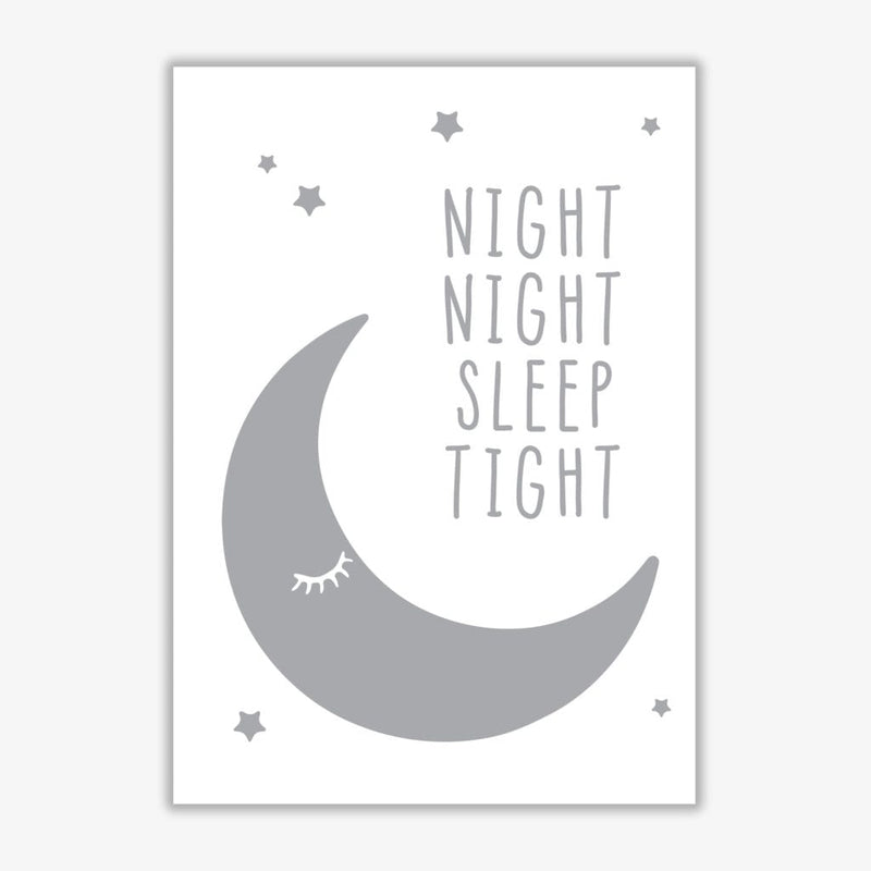 Night night moon grey modern fine art print, framed childrens nursey wall art poster