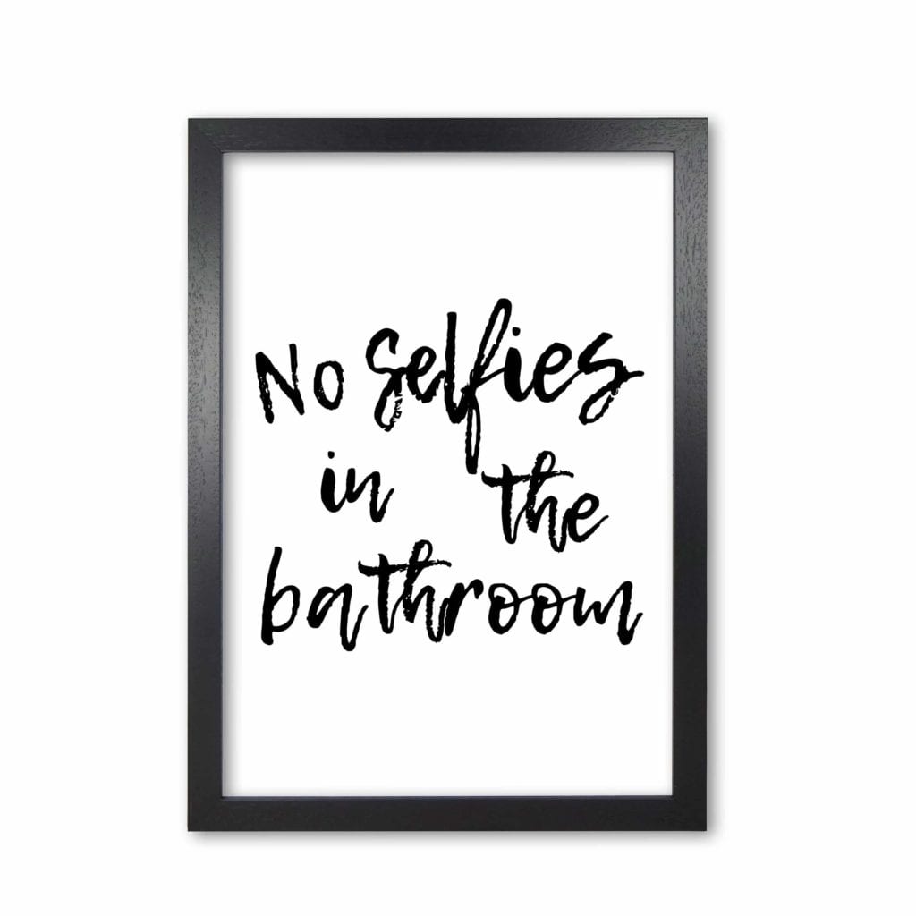 No selfies, bathroom modern fine art print, framed bathroom wall art