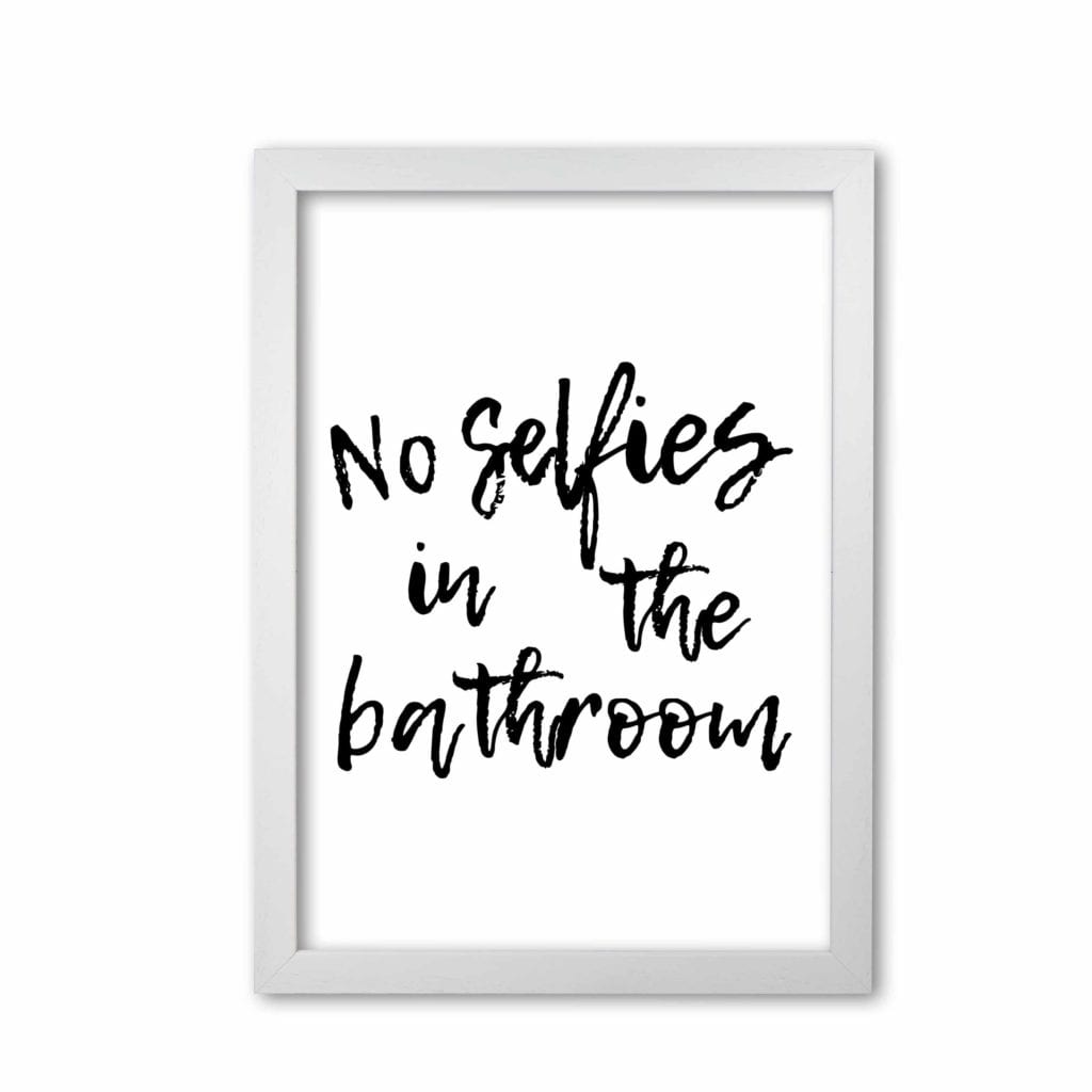 No selfies, bathroom modern fine art print, framed bathroom wall art