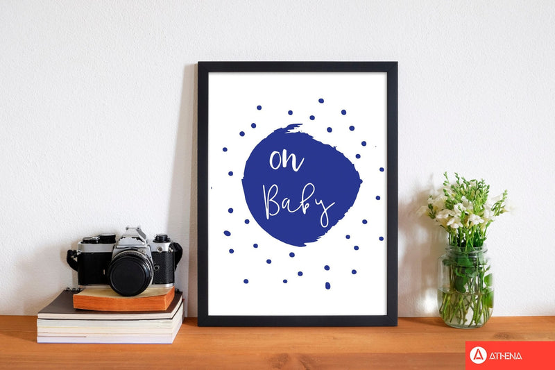Oh baby navy modern fine art print, framed typography wall art