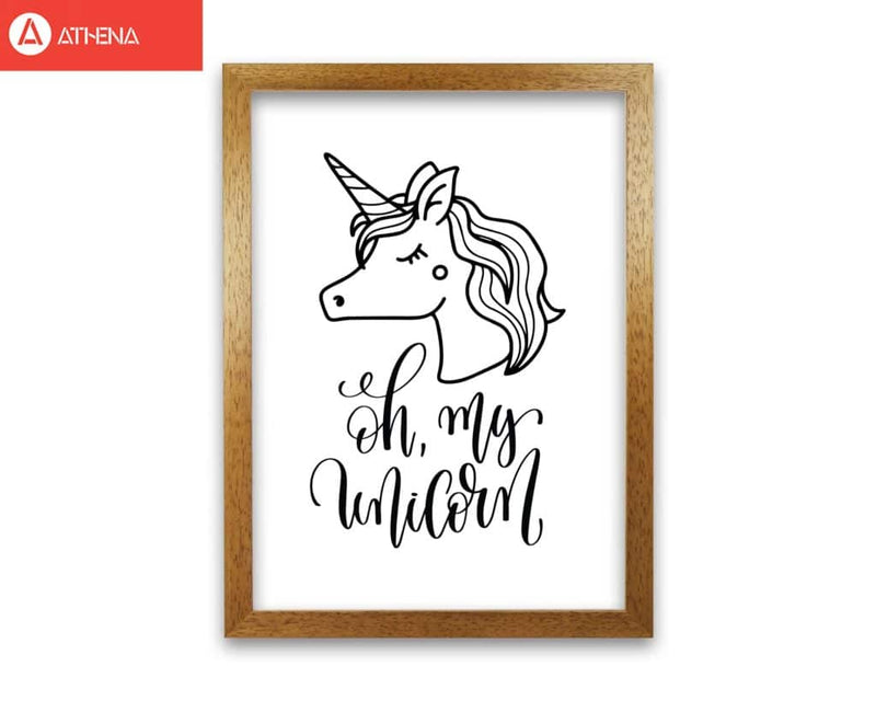 Oh my unicorn black modern fine art print, framed childrens nursey wall art poster