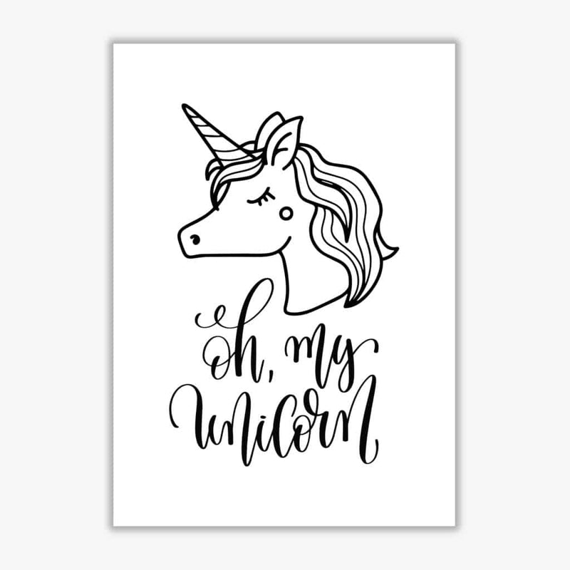 Oh my unicorn black modern fine art print, framed childrens nursey wall art poster