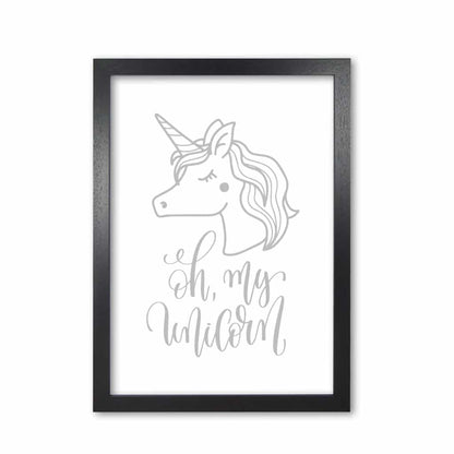 Oh my unicorn grey modern fine art print, framed childrens nursey wall art poster