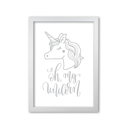 Oh my unicorn grey modern fine art print, framed childrens nursey wall art poster