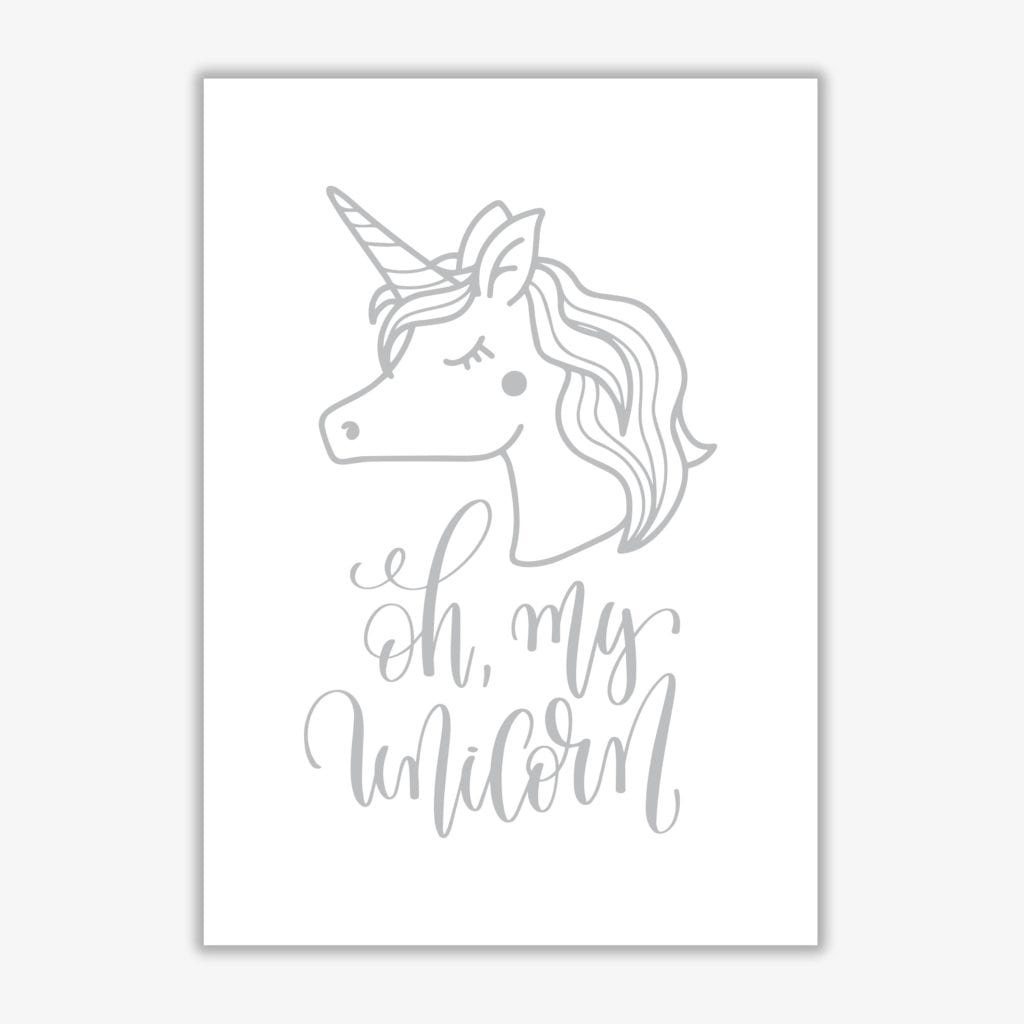 Oh my unicorn grey modern fine art print, framed childrens nursey wall art poster