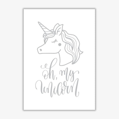 Oh my unicorn grey modern fine art print, framed childrens nursey wall art poster