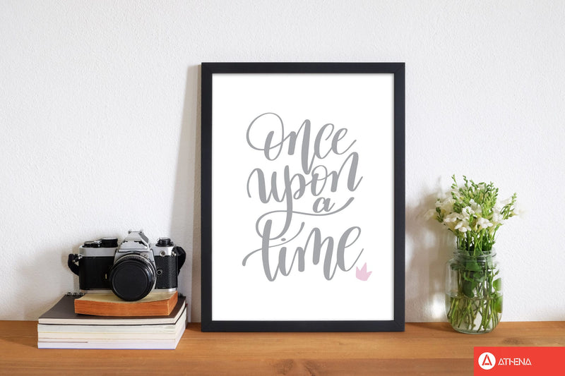 Once upon a time grey modern fine art print, framed typography wall art
