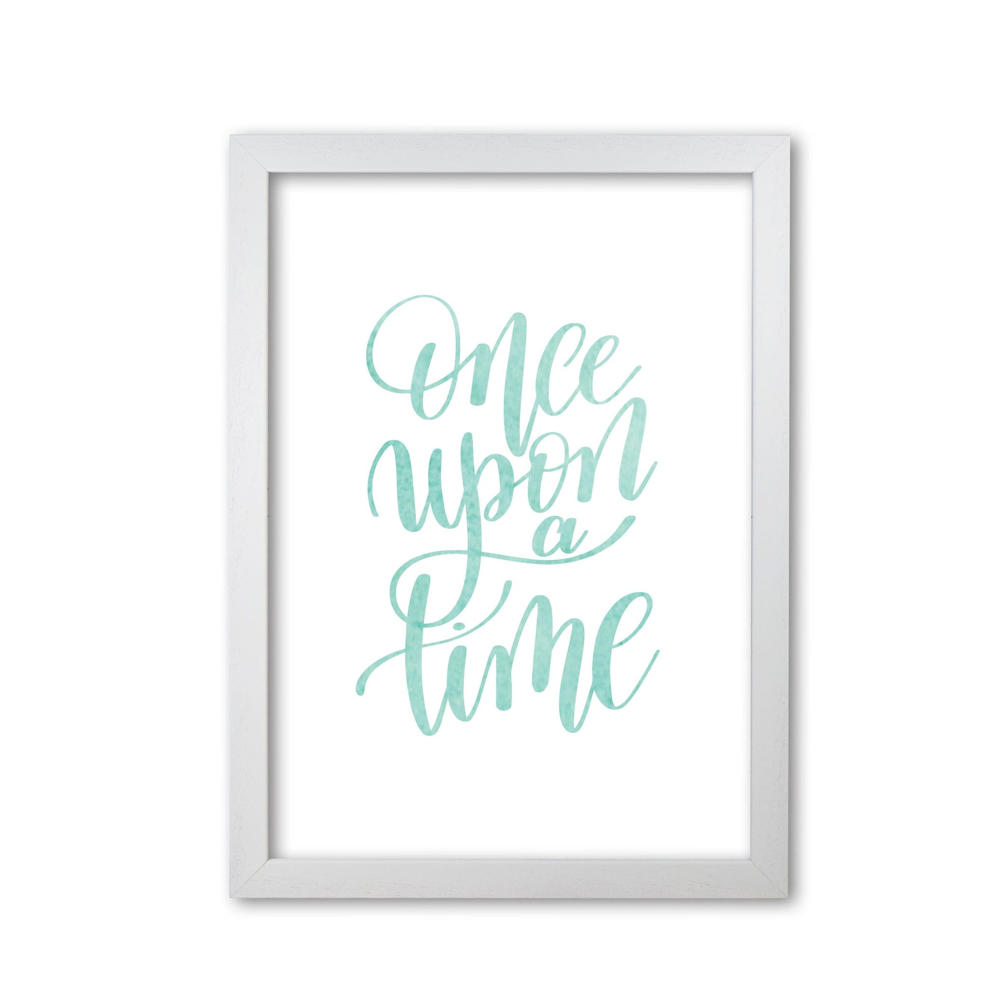 Once upon a time mint watercolour modern fine art print, framed typography wall art