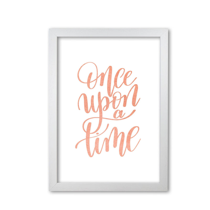 Once upon a time peach watercolour modern fine art print, framed typography wall art