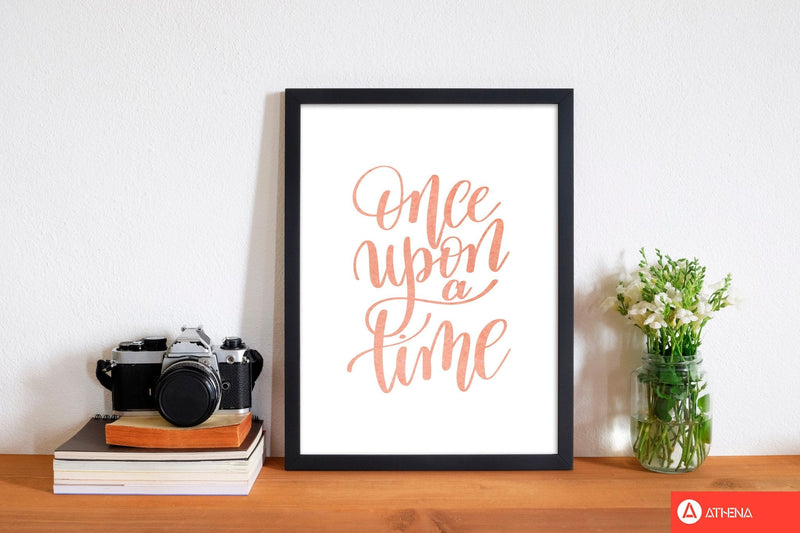 Once upon a time peach watercolour modern fine art print, framed typography wall art