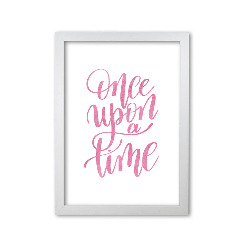 Once upon a time pink watercolour modern fine art print, framed typography wall art