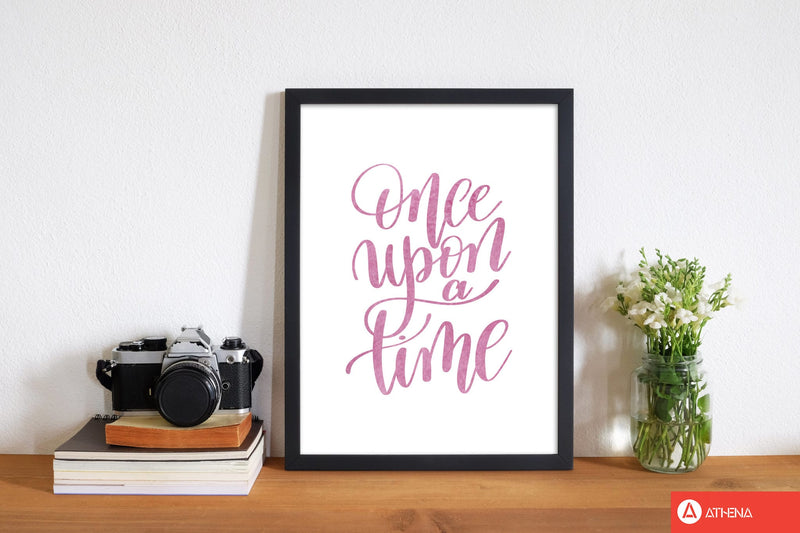 Once upon a time pink watercolour modern fine art print, framed typography wall art