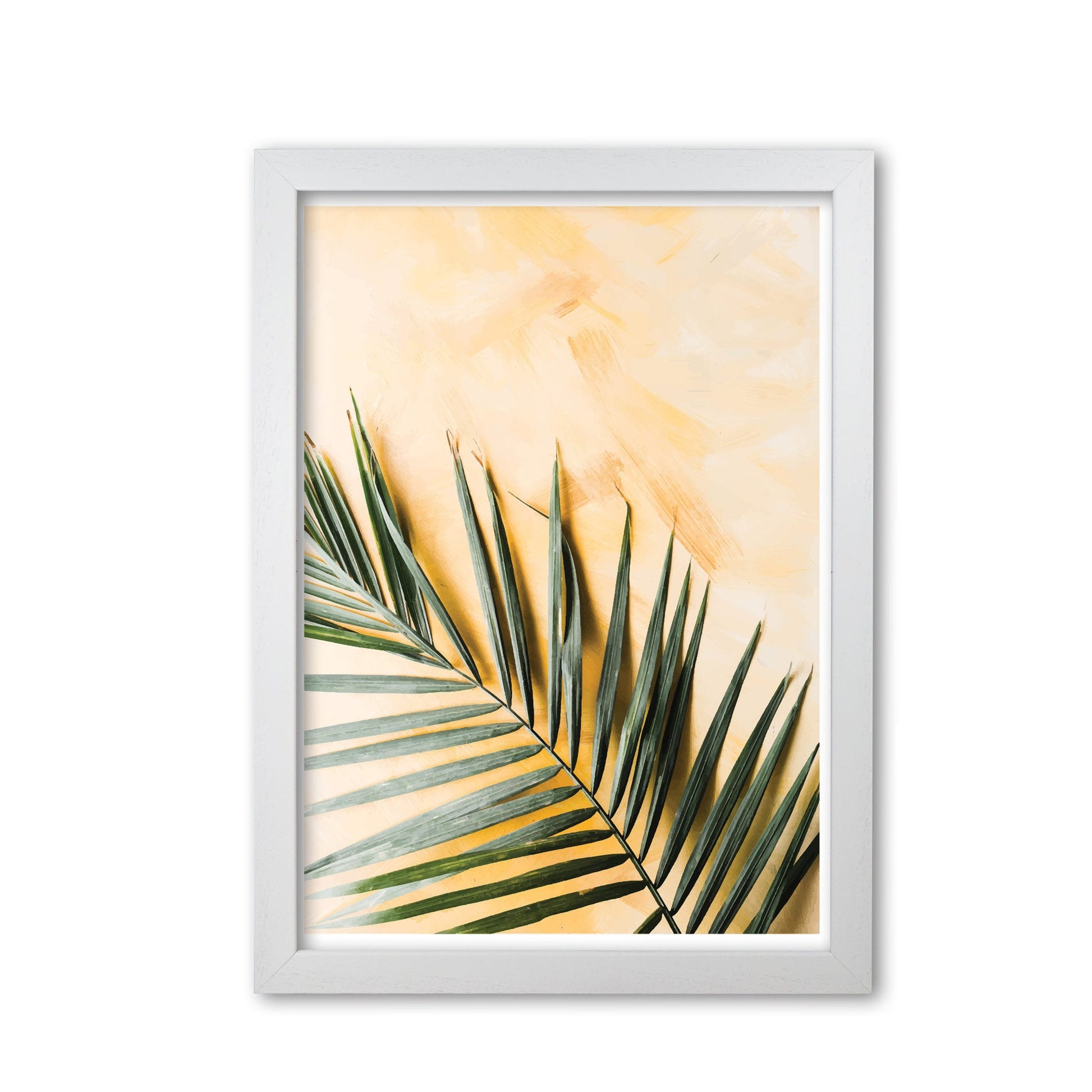 Palm leaf yellow modern fine art print, framed botanical &#038; nature art print