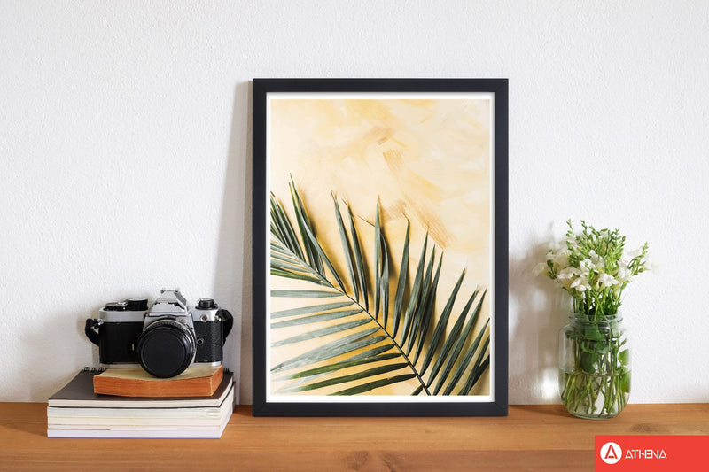 Palm leaf yellow modern fine art print, framed botanical &