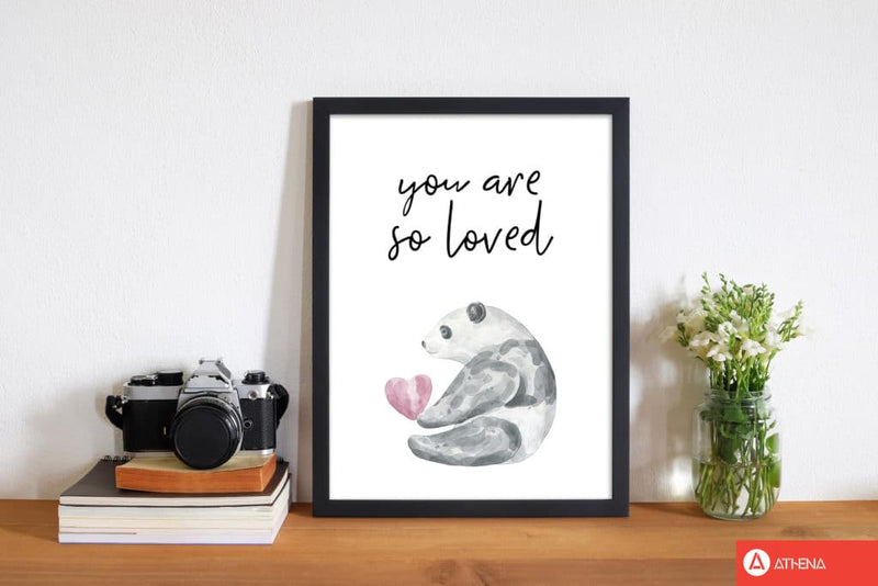 Panda you are so loved modern fine art print, framed childrens nursey wall art poster