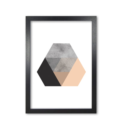 Peach and black abstract hexagon modern fine art print