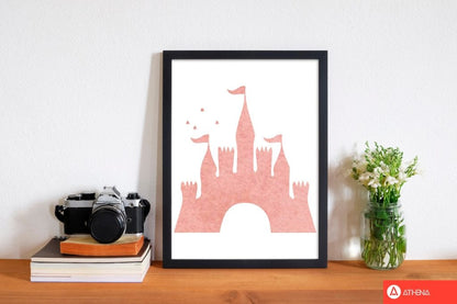 Peach castle watercolour modern fine art print