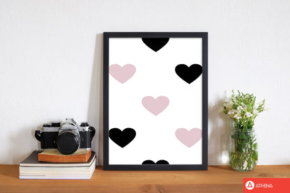 Pink and black hearts modern fine art print