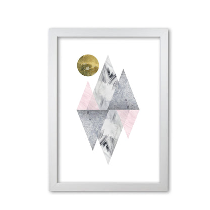 Pink and grey diamonds with gold moon abstract modern fine art print
