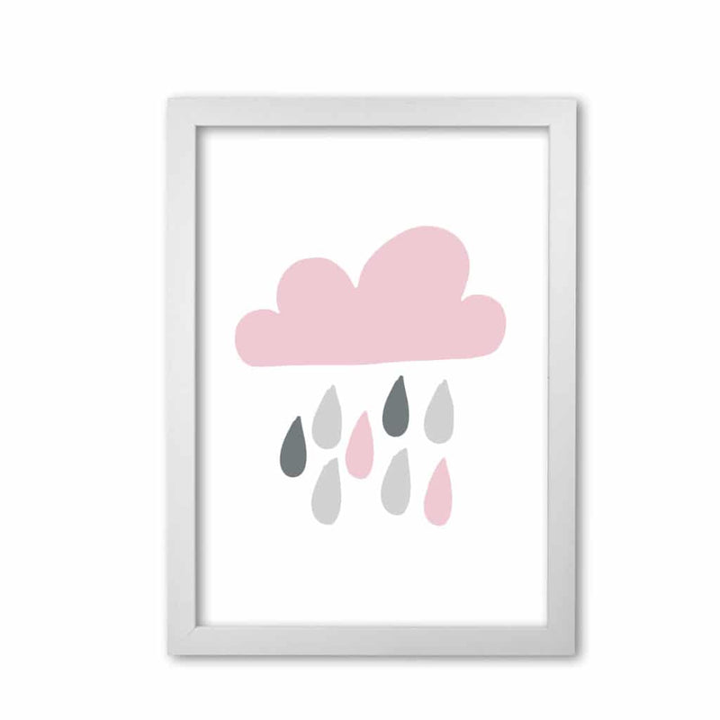 Pink and grey rain cloud modern fine art print, framed childrens nursey wall art poster