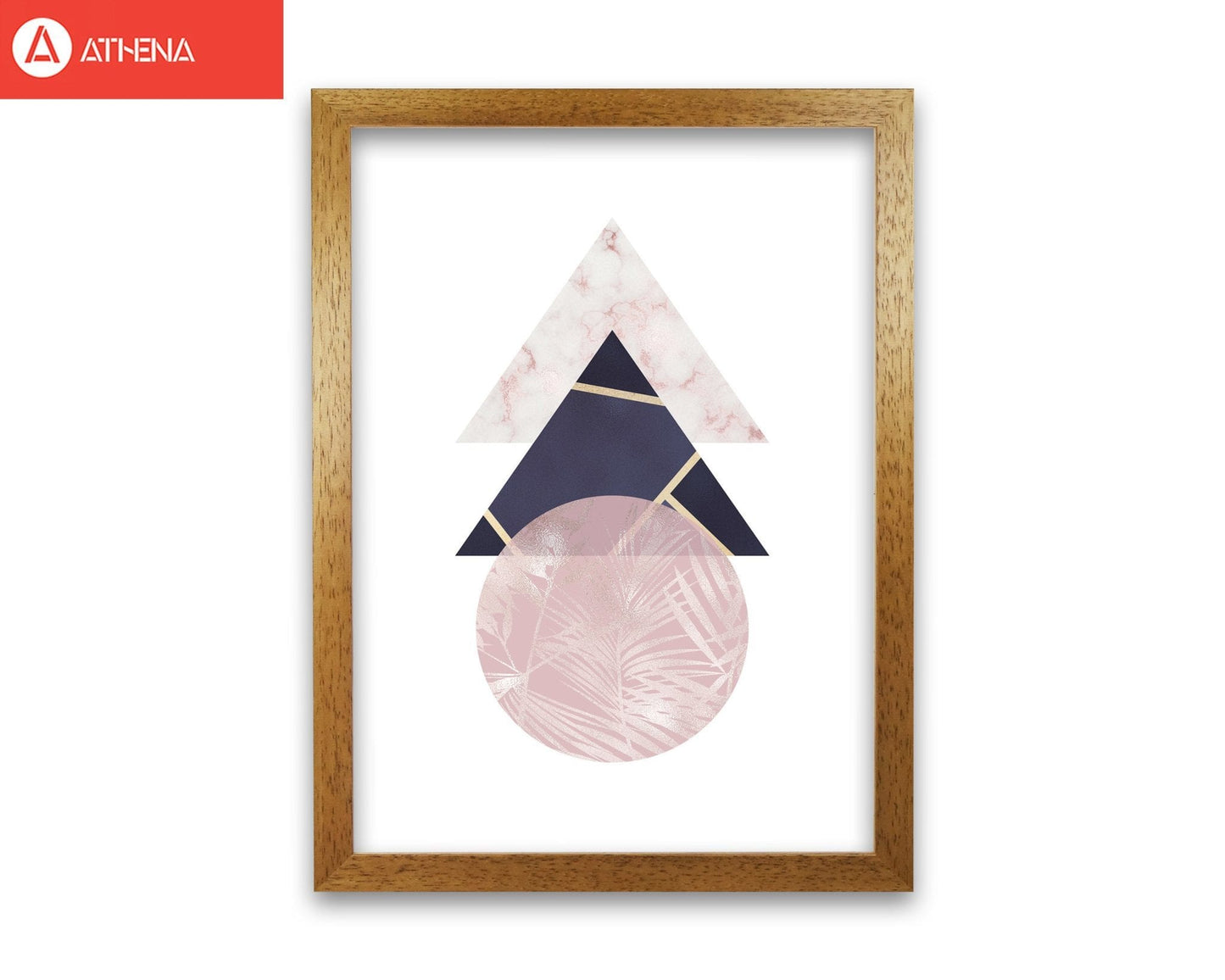 Pink and navy marble abstract triangles and circle modern fine art print