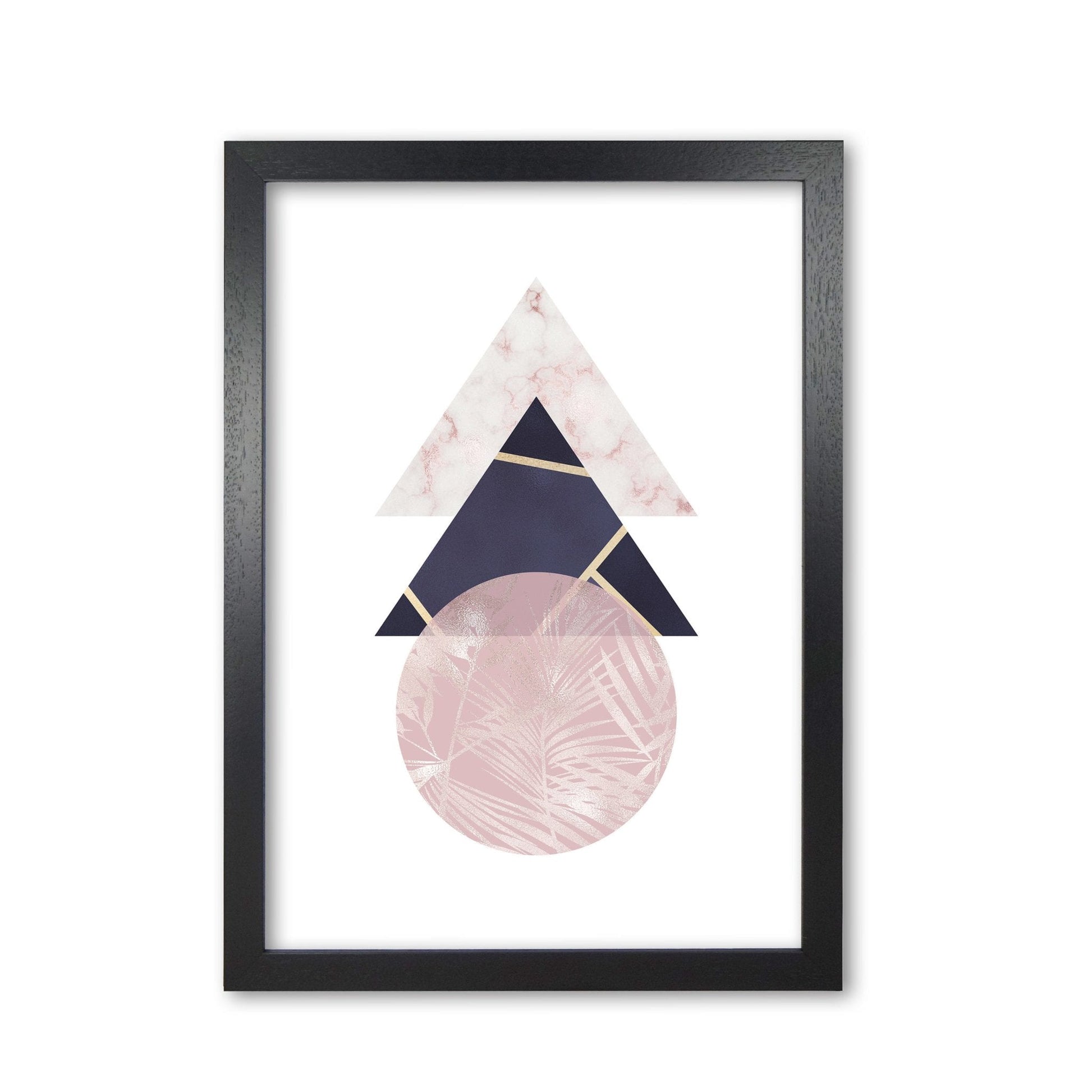 Pink and navy marble abstract triangles and circle modern fine art print