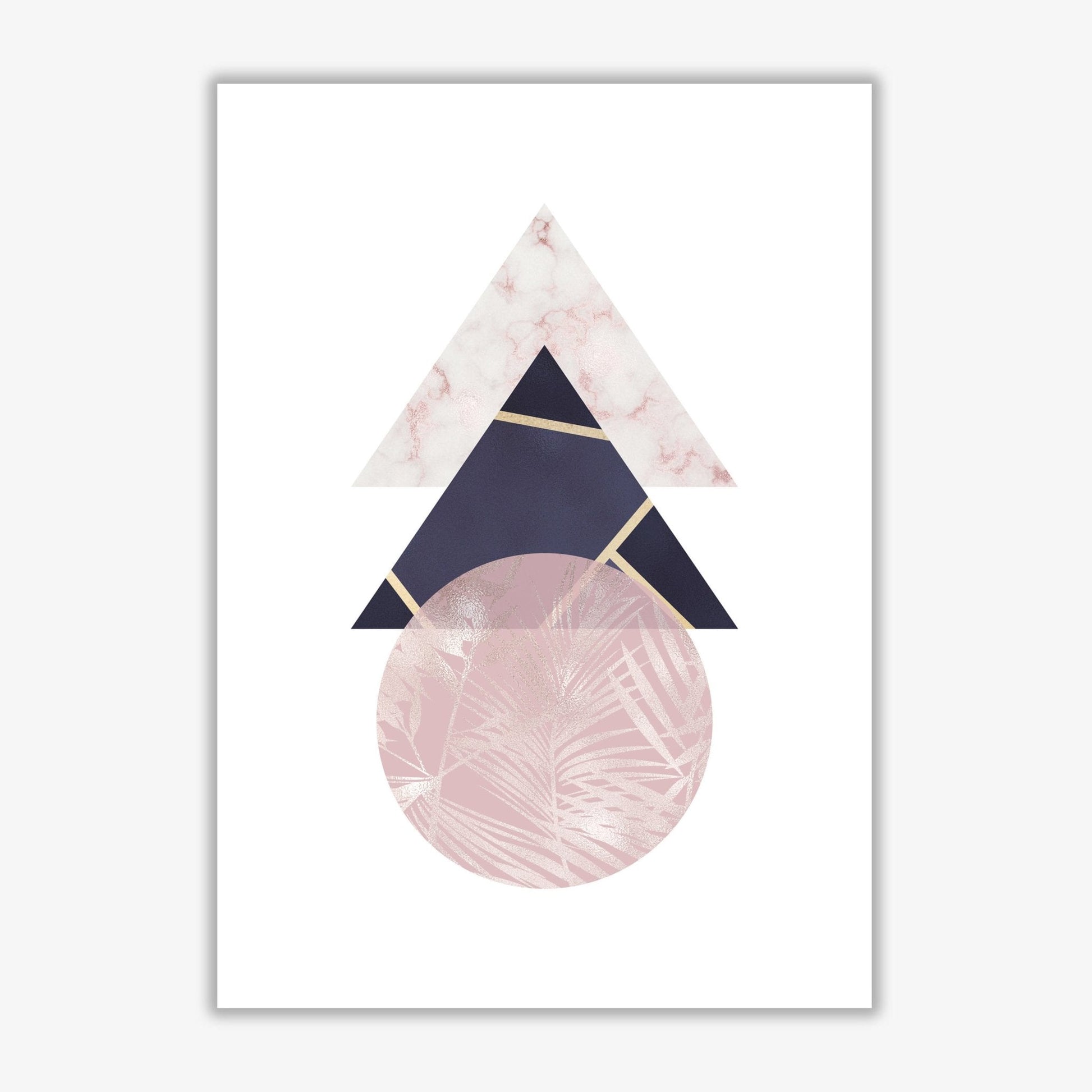 Pink and navy marble abstract triangles and circle modern fine art print