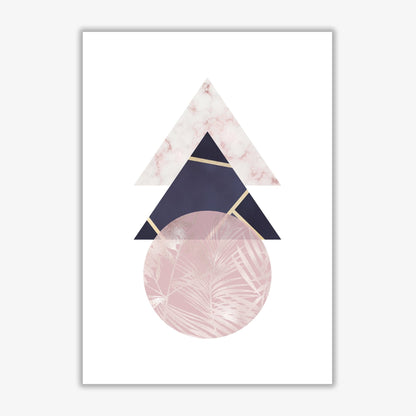 Pink and navy marble abstract triangles and circle modern fine art print