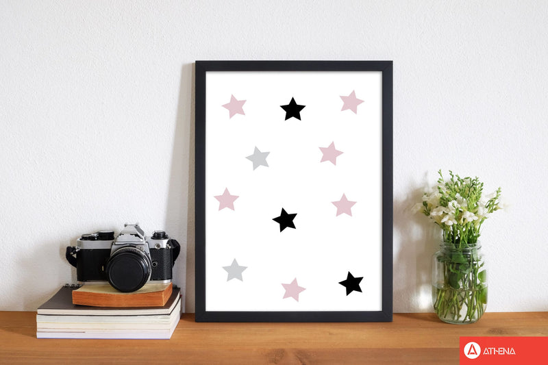 Pink black and grey stars modern fine art print