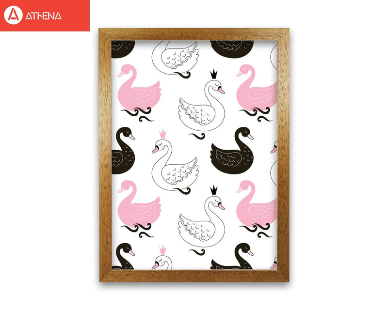 Pink black and white swan pattern modern fine art print