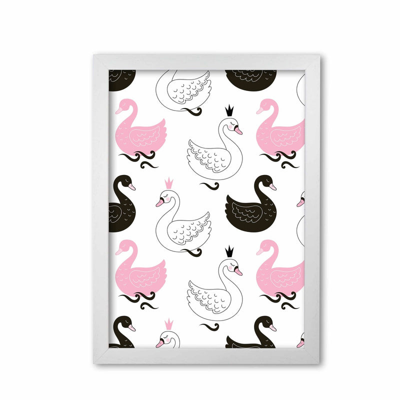 Pink black and white swan pattern modern fine art print
