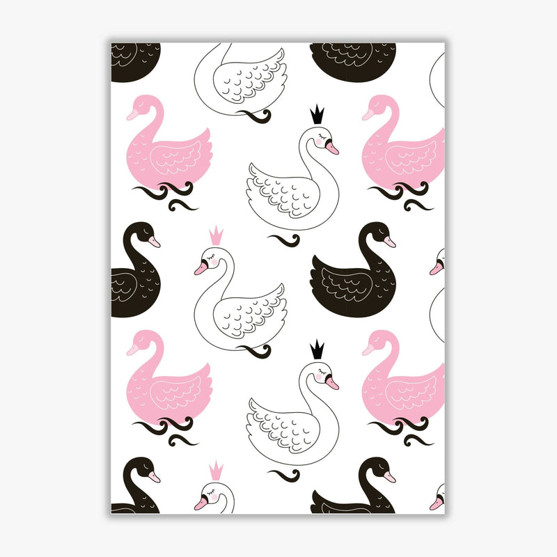 Pink black and white swan pattern modern fine art print