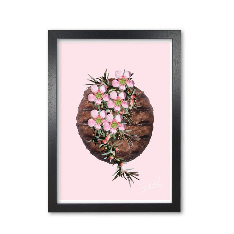 Pink burger floral food porn modern fine art print, framed kitchen wall art