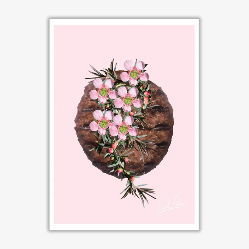 Pink burger floral food porn modern fine art print, framed kitchen wall art