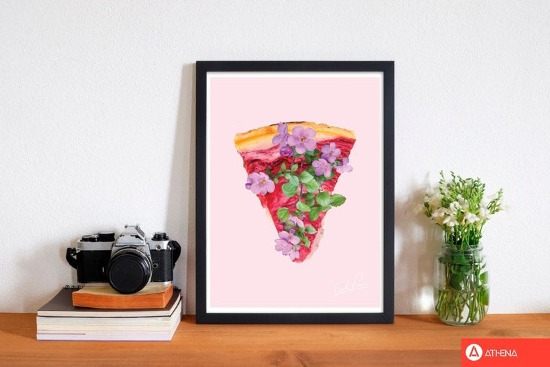 Pink cherry pie floral food porn modern fine art print, framed kitchen wall art