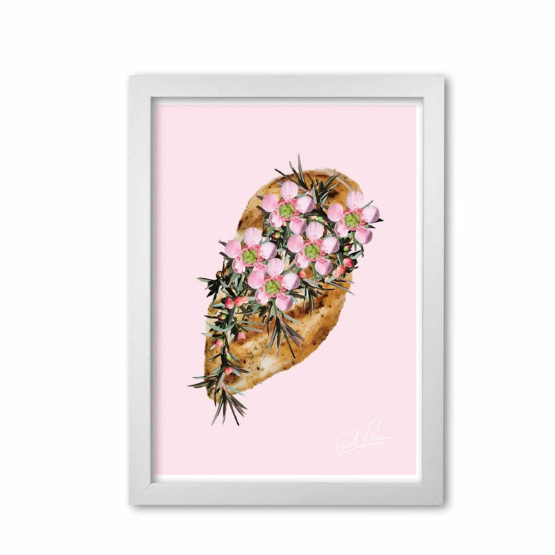 Pink chicken floral food porn modern fine art print, framed kitchen wall art