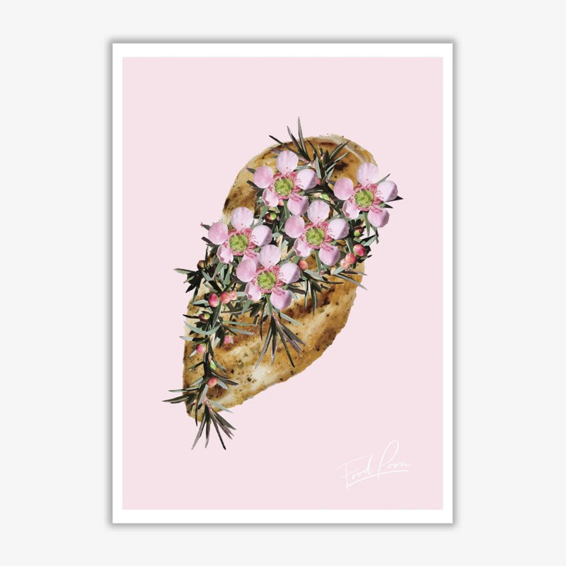 Pink chicken floral food porn modern fine art print, framed kitchen wall art