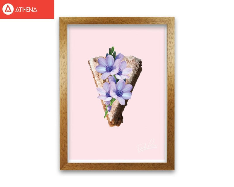 Pink coffee cake floral food porn modern fine art print, framed kitchen wall art
